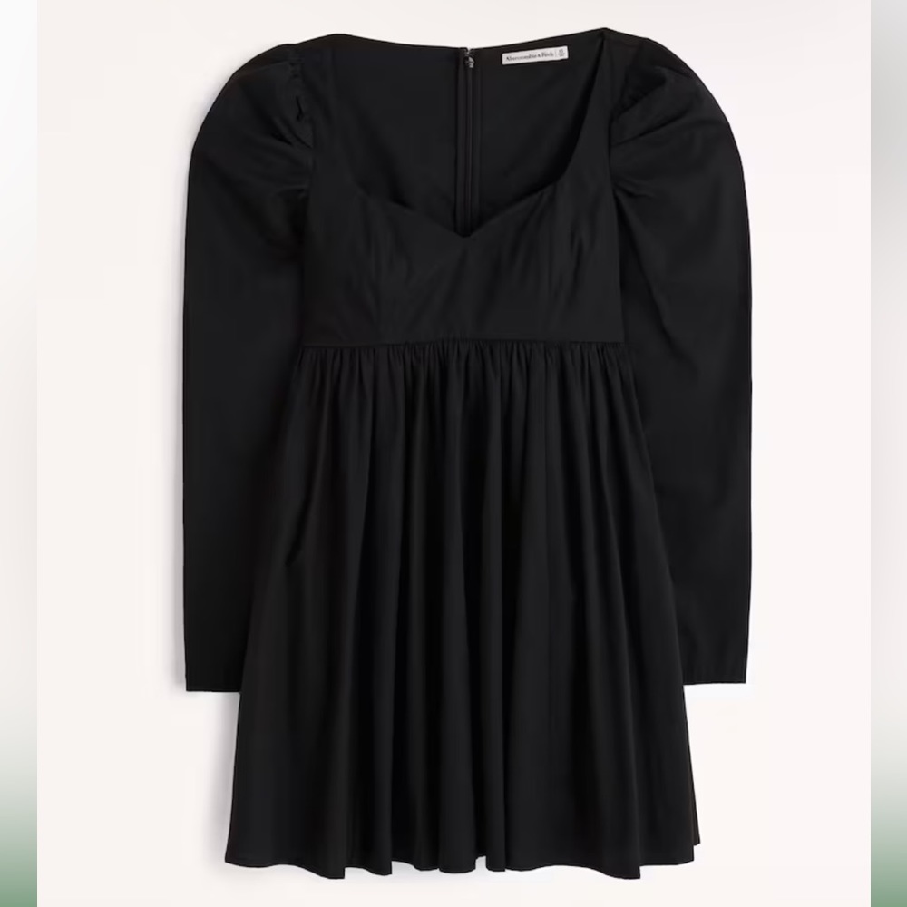 Long sleeve babydoll mini dress- black